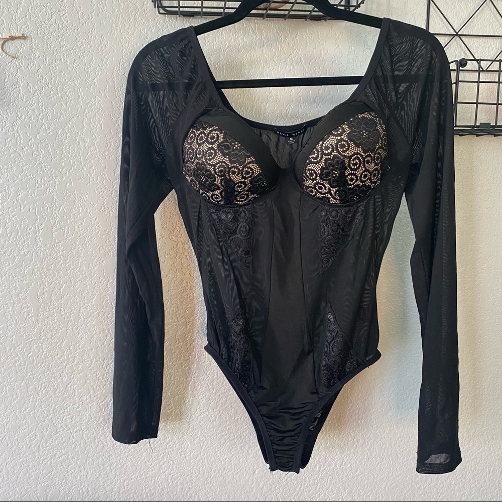 Long sleeve lace mesh bodysuit
